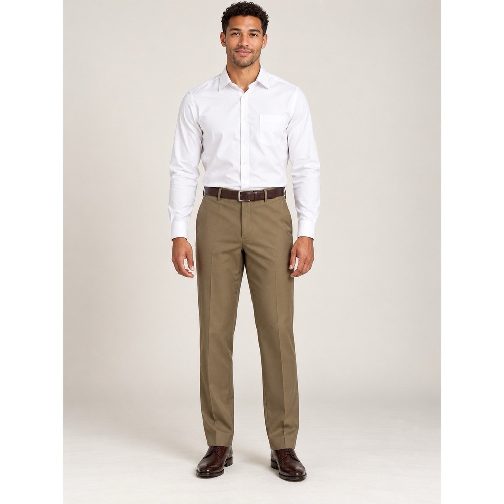 Kenneth Cole Reaction Men's Brown Solid Dress Pants 34W Straight Leg Flat Front